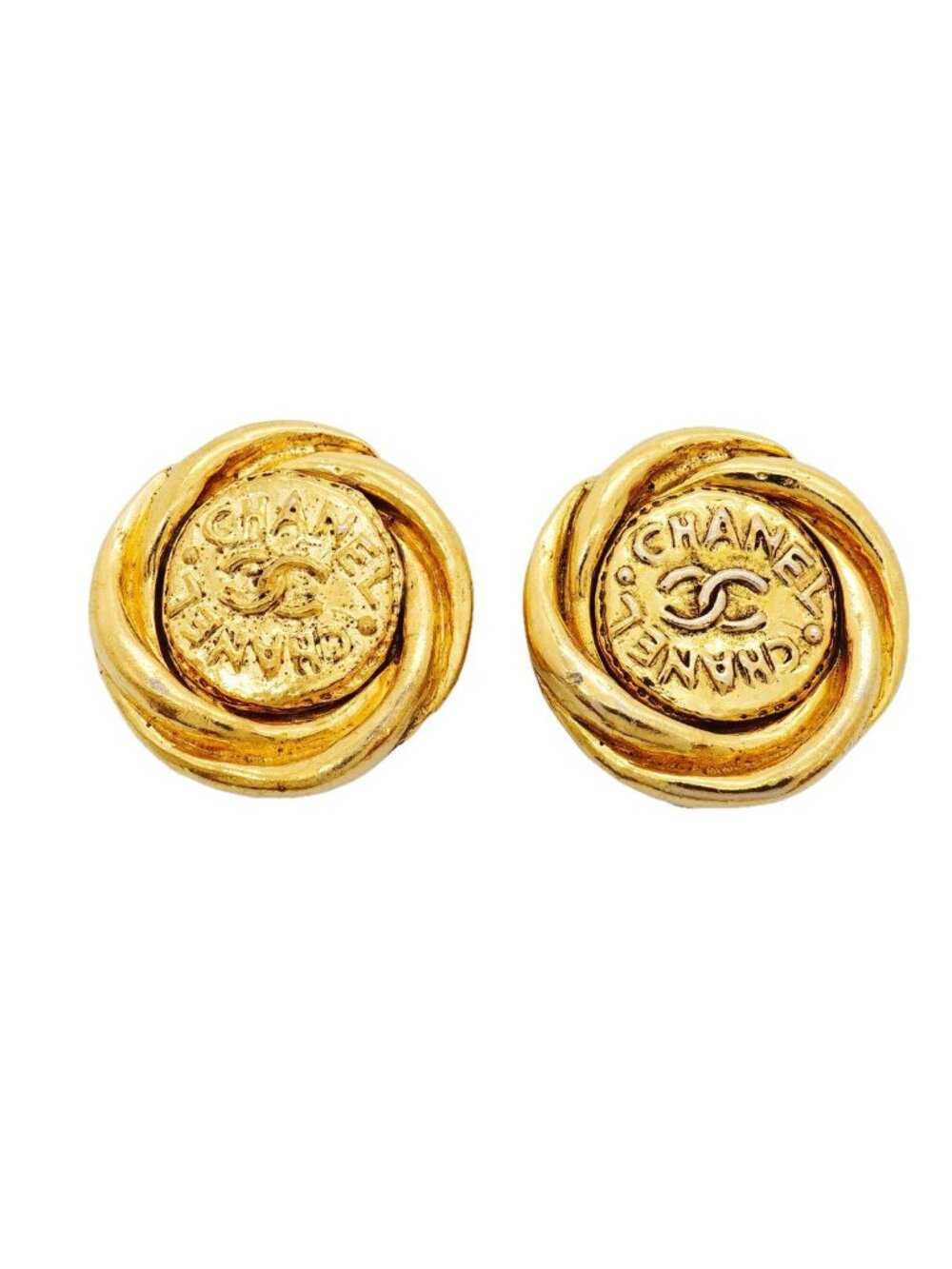 Chanel Earrings Vintage CC Logo Gold Plated